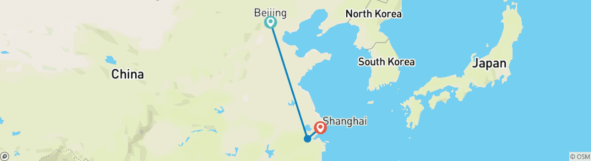 Carte du circuit De la Grande Muraille aux Grandes Villes : Aventure épique en Chine de Pékin à Shanghai