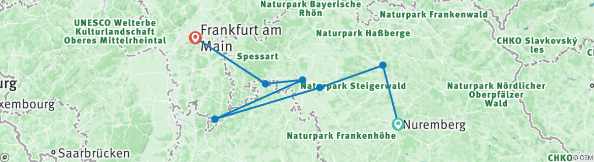 Image of a map showing the route of the tour