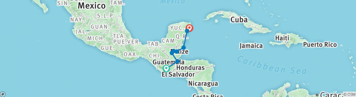 Image of a map showing the route of the tour