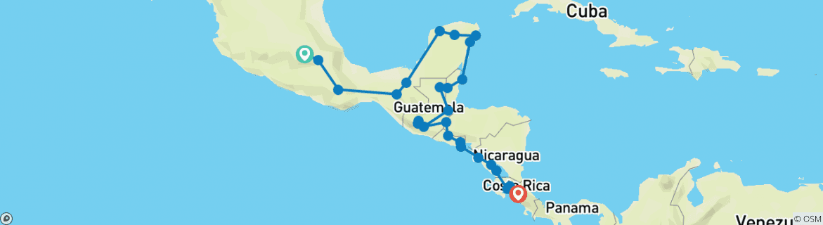 Image of a map showing the route of the tour