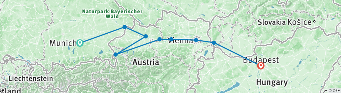 Image of a map showing the route of the tour