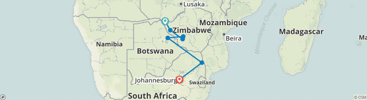 Image of a map showing the route of the tour