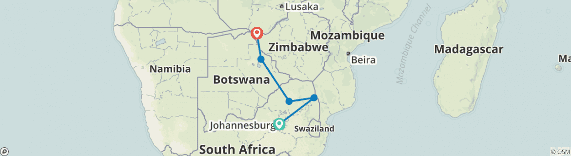 Image of a map showing the route of the tour