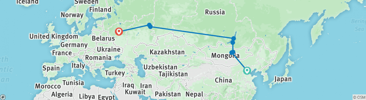 Image of a map showing the route of the tour