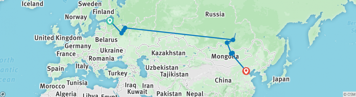 Image of a map showing the route of the tour