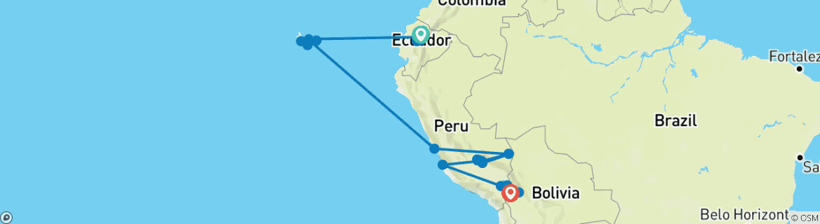 Carte du circuit Aventure aux Galapagos et au Pérou (from Quito to Desaguadero)