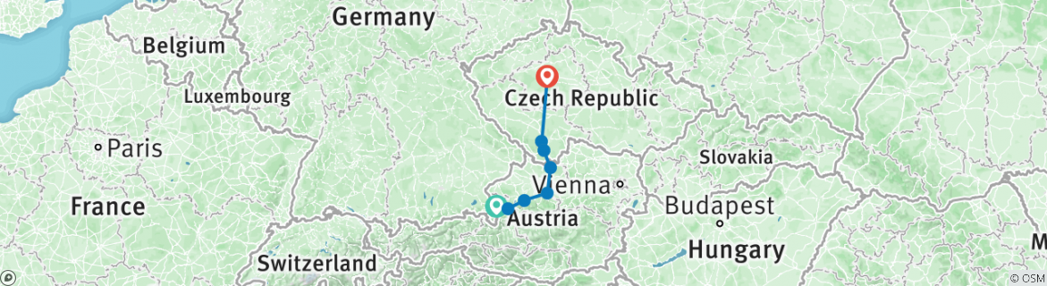 Image of a map showing the route of the tour