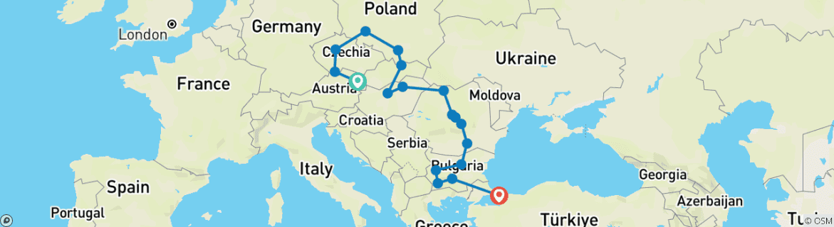 Foto van een kaart met de route van de rondreis