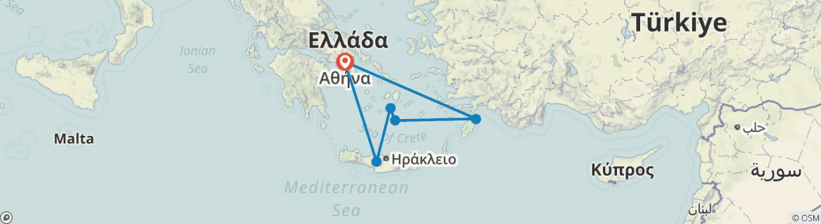 Image of a map showing the route of the tour