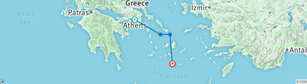 Image of a map showing the route of the tour