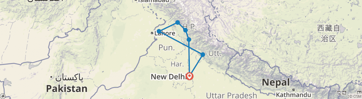 Image of a map showing the route of the tour