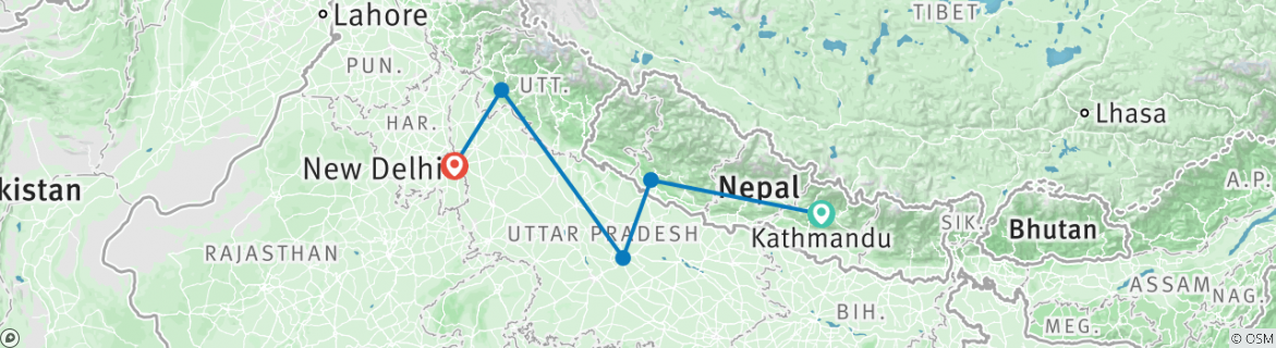 Image of a map showing the route of the tour