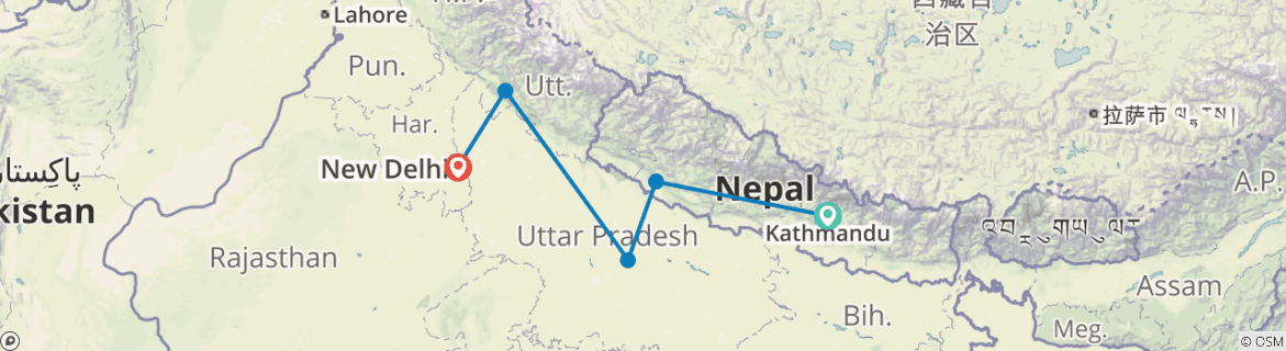Image of a map showing the route of the tour