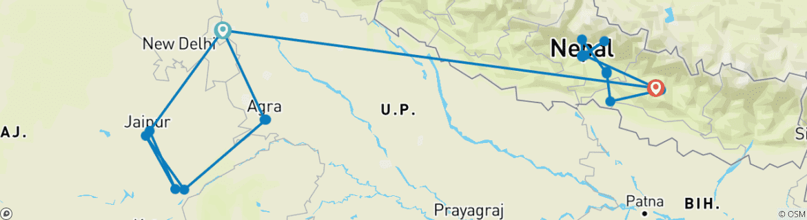 Karte mit der Reiseroute