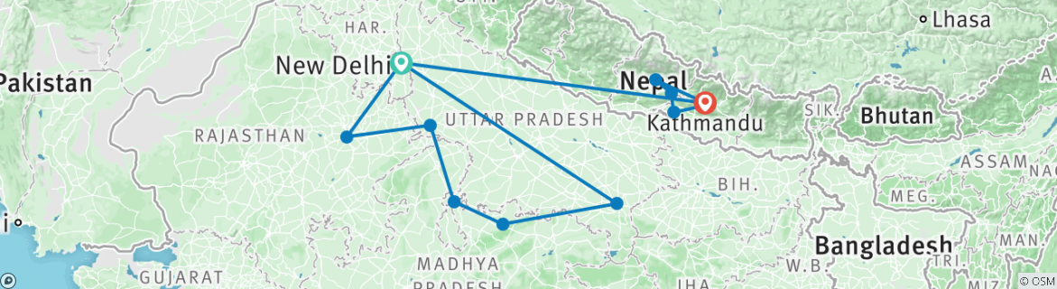 Karte mit der Reiseroute