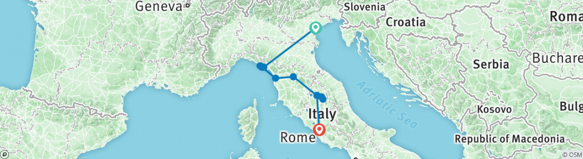 Image of a map showing the route of the tour