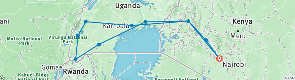 Image of a map showing the route of the tour