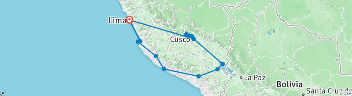 Image of a map showing the route of the tour