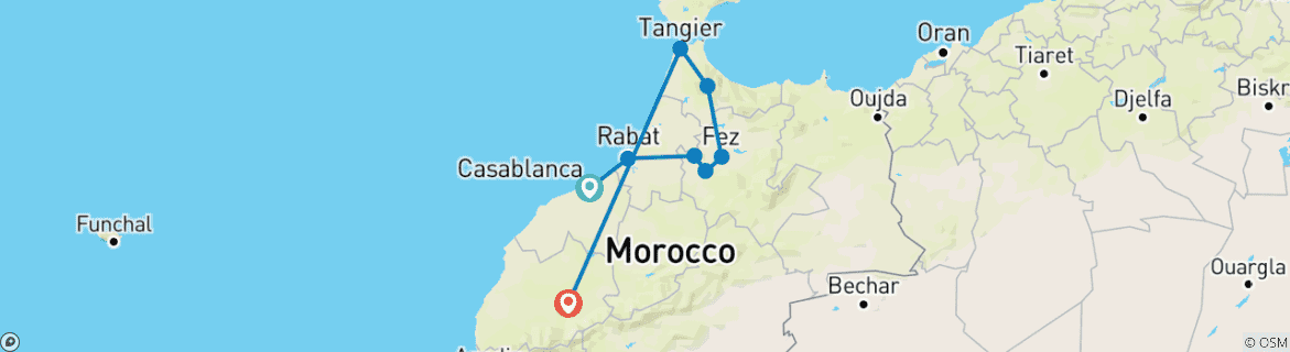 Image of a map showing the route of the tour