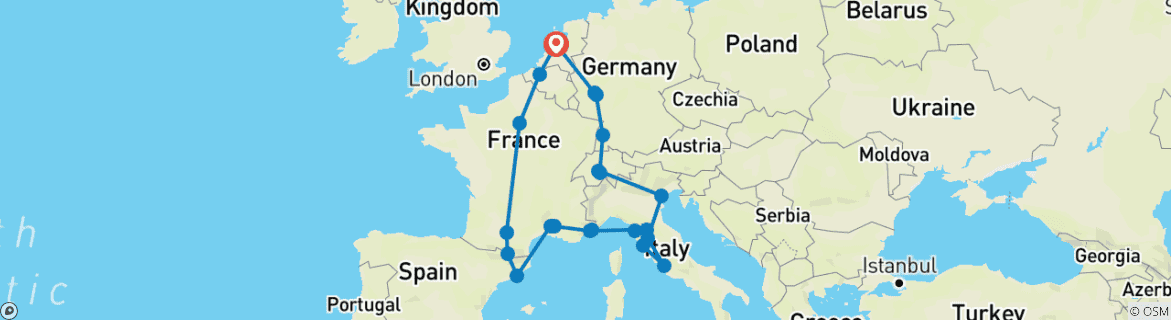 Image of a map showing the route of the tour