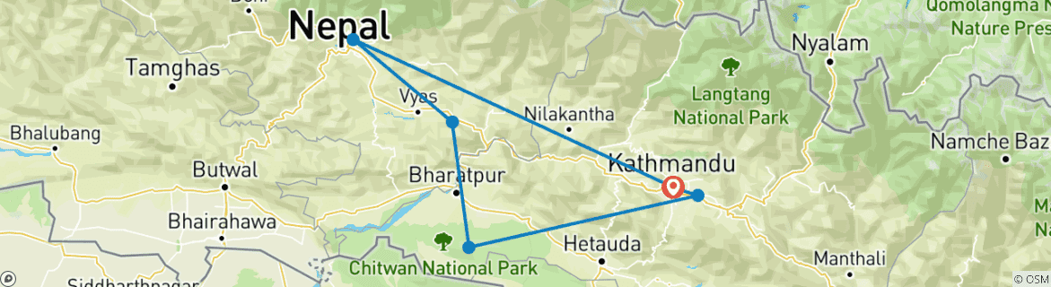 Image of a map showing the route of the tour