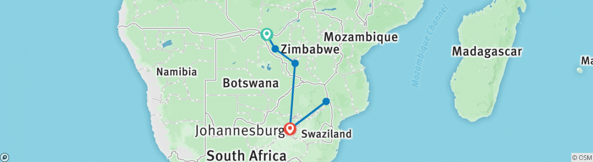 Image of a map showing the route of the tour