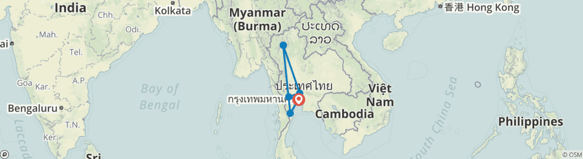 Image of a map showing the route of the tour