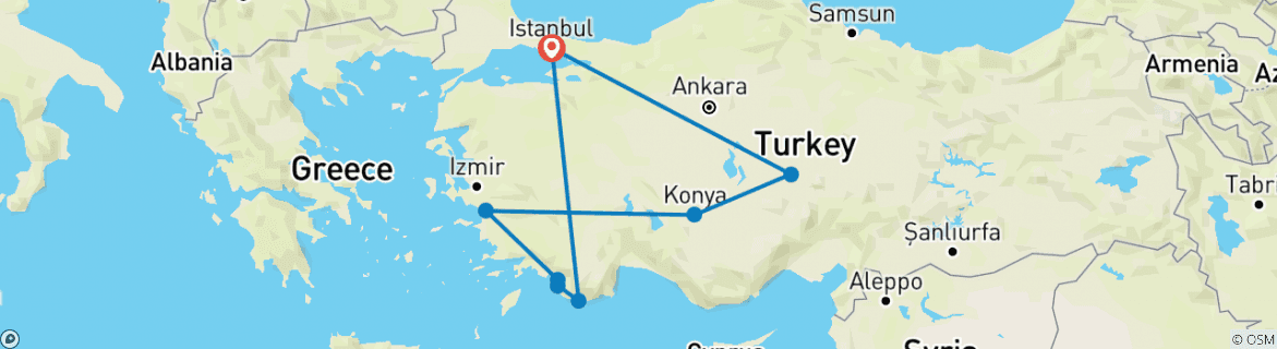 Image of a map showing the route of the tour