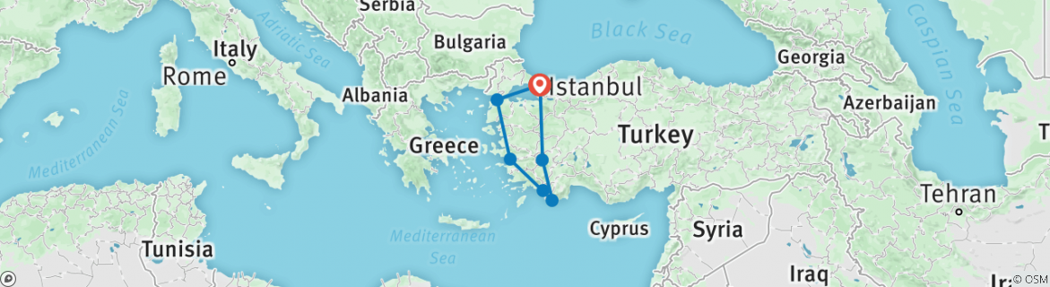 Image of a map showing the route of the tour