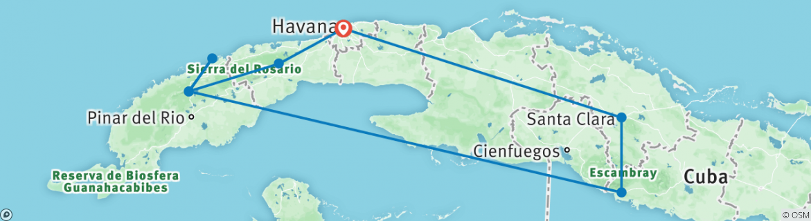 Image of a map showing the route of the tour