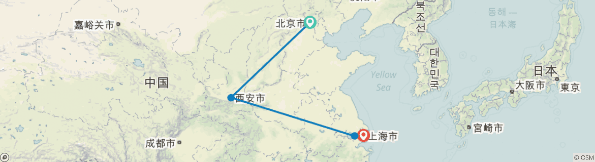 Image of a map showing the route of the tour