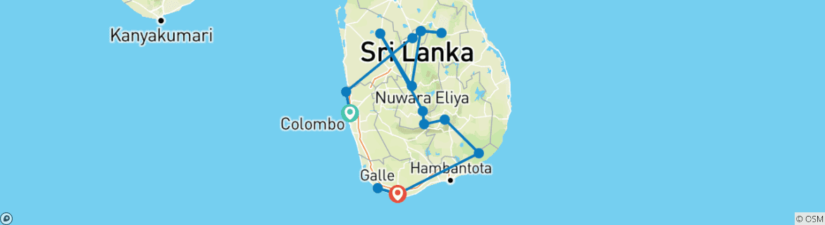 Carte du circuit Le Sri Lanka englobé