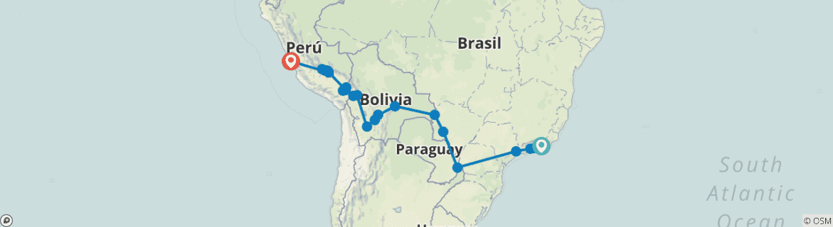Image of a map showing the route of the tour