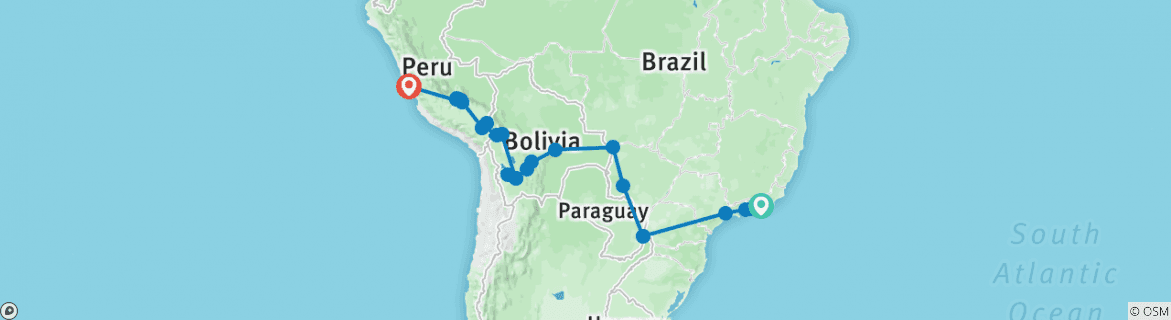 Image of a map showing the route of the tour