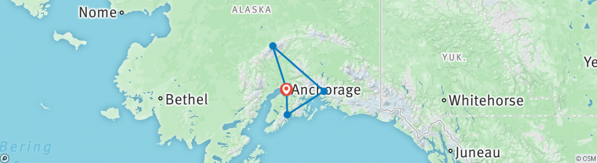 Image of a map showing the route of the tour