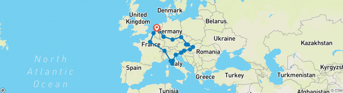 Image of a map showing the route of the tour