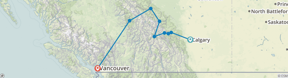 Image of a map showing the route of the tour