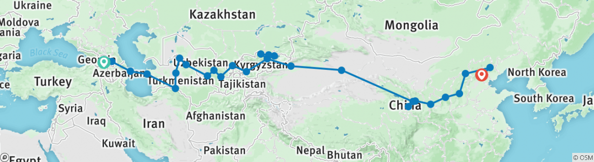 Image of a map showing the route of the tour