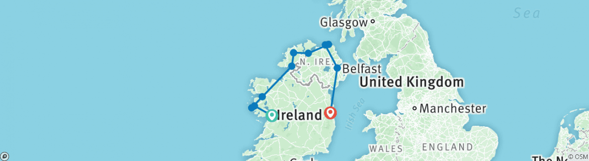 Image of a map showing the route of the tour