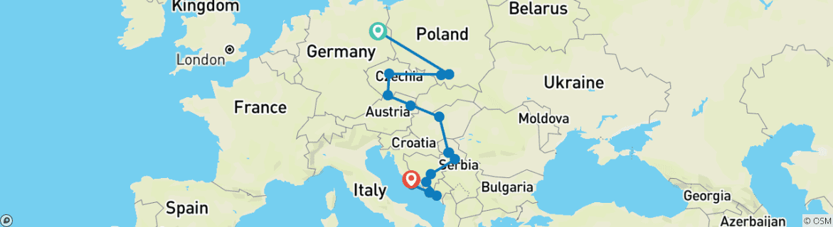 Carte du circuit Europe de l'Est, Croatie et Balkans