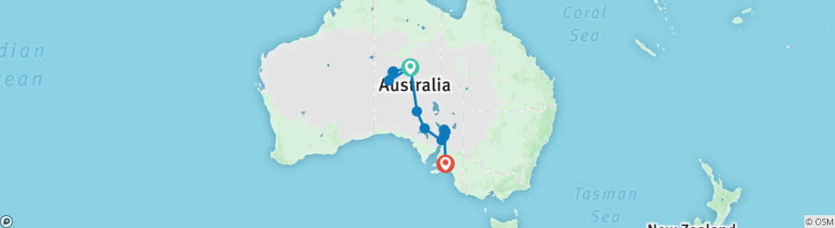 Image of a map showing the route of the tour