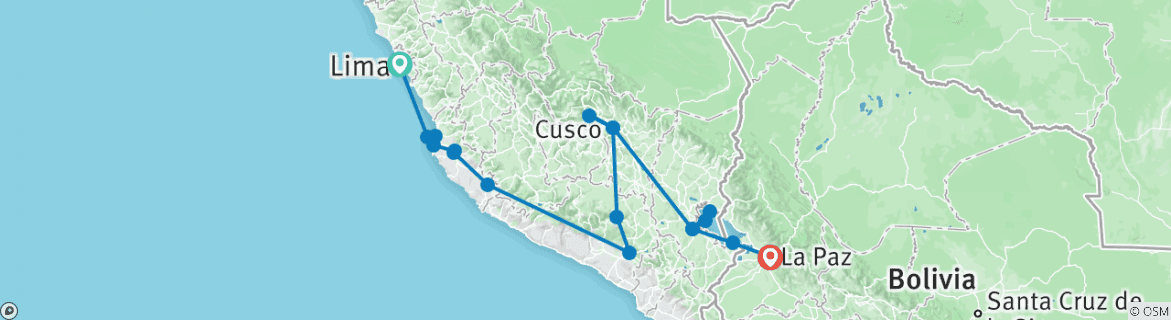Image of a map showing the route of the tour