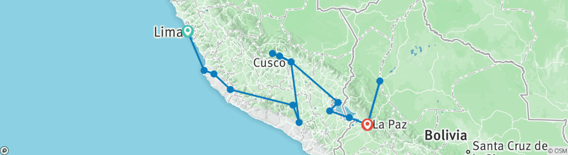 Image of a map showing the route of the tour