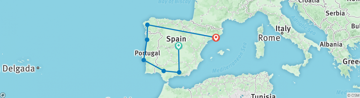Image of a map showing the route of the tour