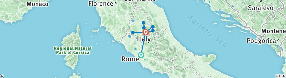 Image of a map showing the route of the tour