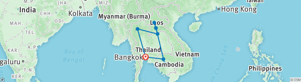 Image of a map showing the route of the tour