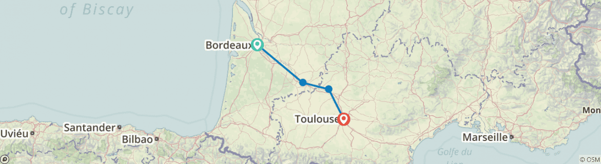Image of a map showing the route of the tour
