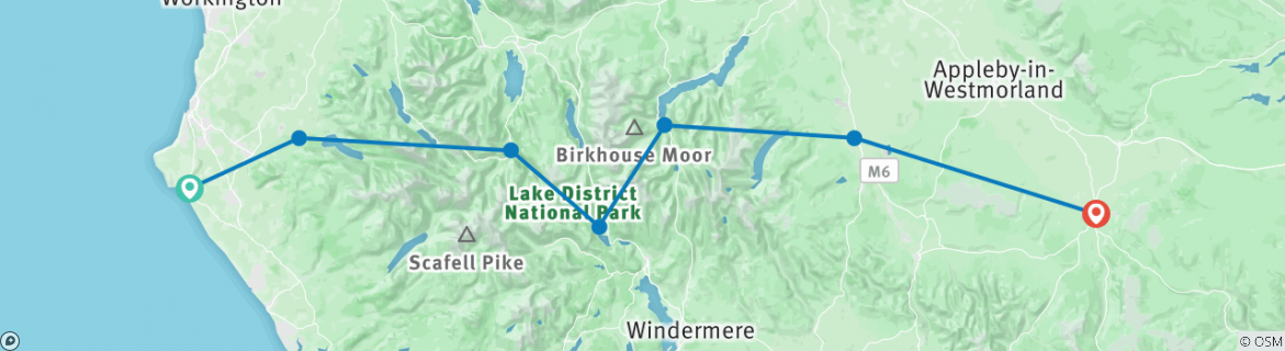 Image of a map showing the route of the tour