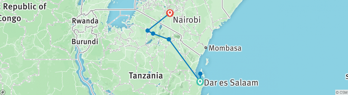 Image of a map showing the route of the tour