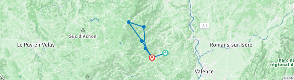Image of a map showing the route of the tour